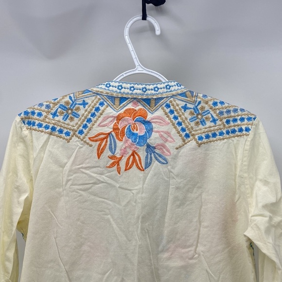 Ivory Cotton Floral Embroidered Long Sleeve Summer Top Johnny was vibes bohemian - Picture 7 of 8